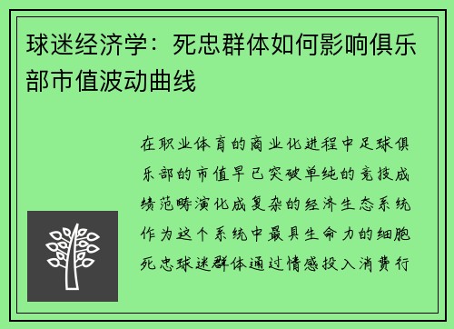 球迷经济学：死忠群体如何影响俱乐部市值波动曲线